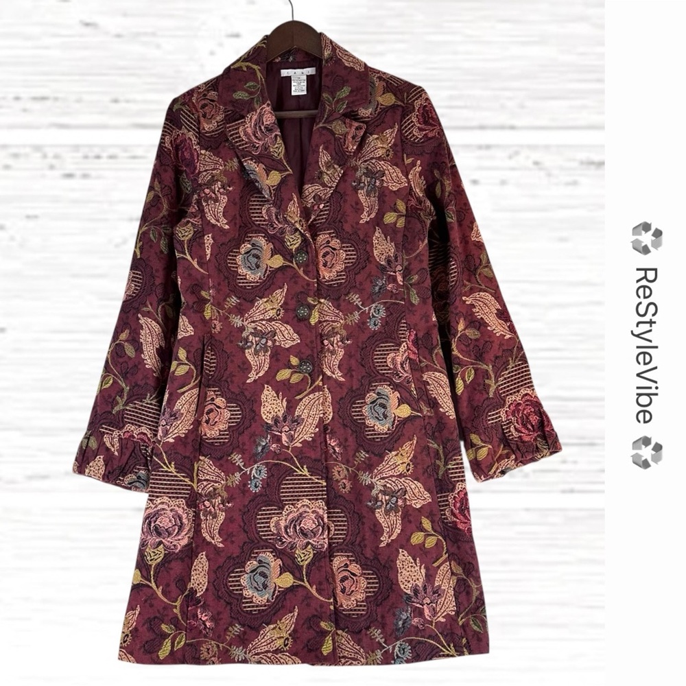CABI Women’s Size 14 Jacket Coat Peacoat Style Tapestry Floral Lined Jacobean
